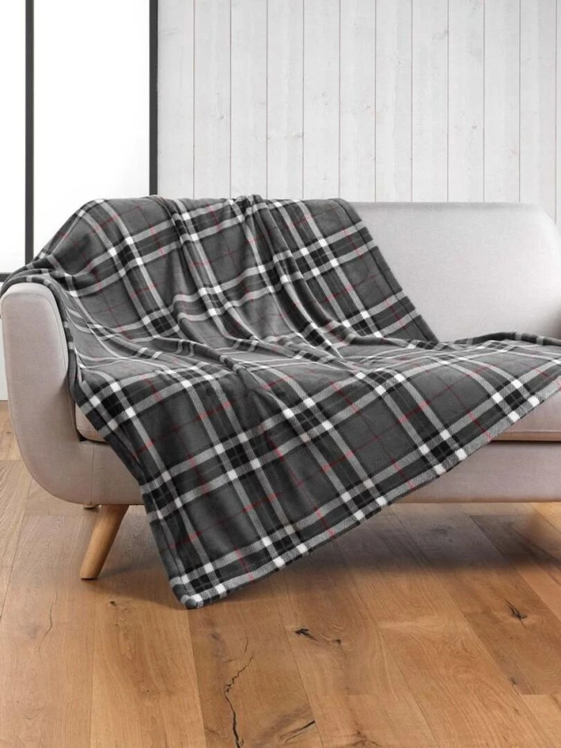 Plaid avec poche pieds 125x150 cm flanelle sherpa Scottish Gris