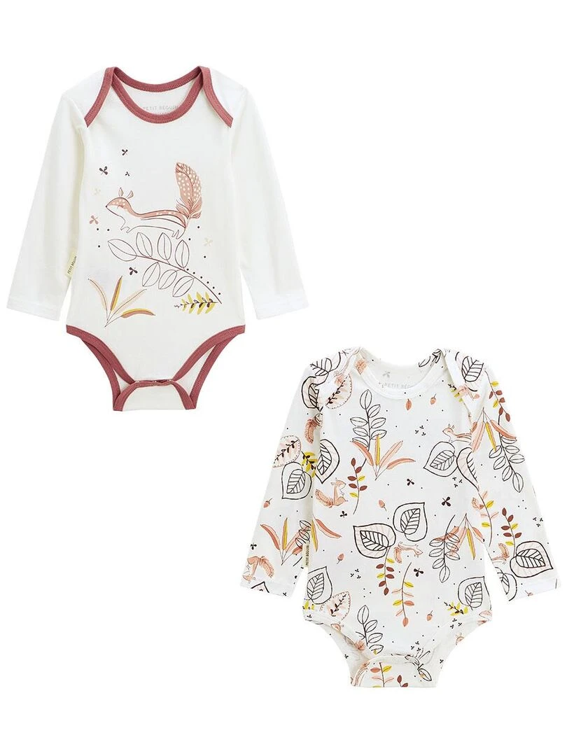Lot de 2 bodies bébé manches longues Léonie Ecru