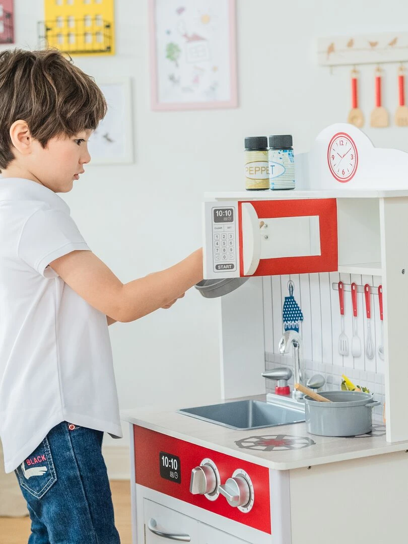 Cuisine enfant en bois Little Chef rouge blanche jeu Teamson Kids TD 12385R   N/A
