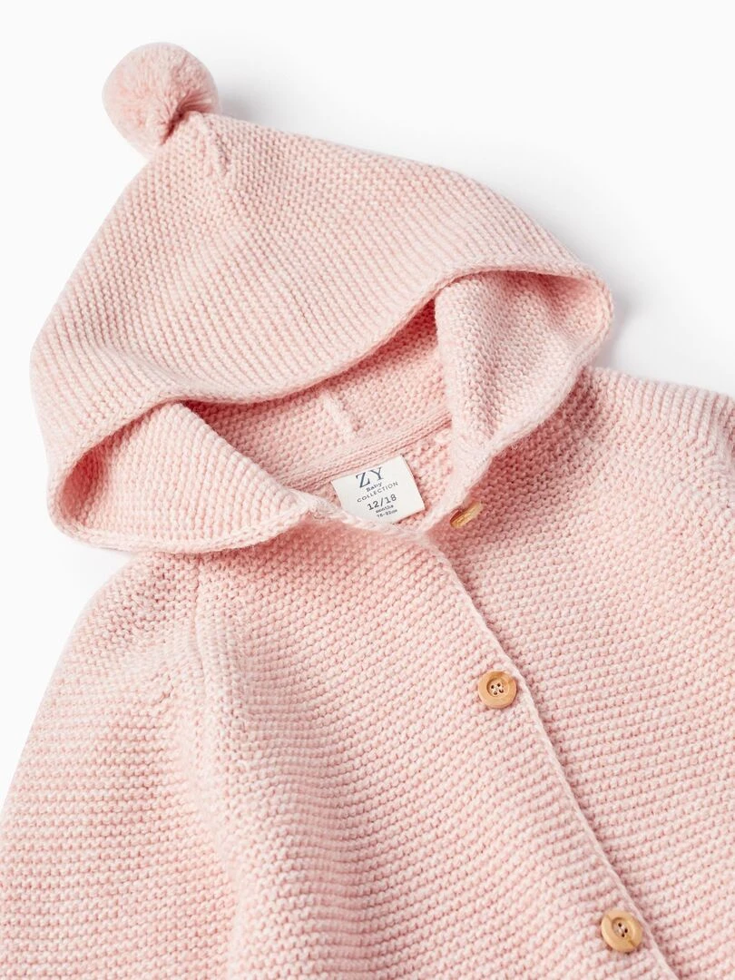 Manteau en Maille avec Capuche et Pompon pour Bébé Fille  SPRING BEGINS   Rose
