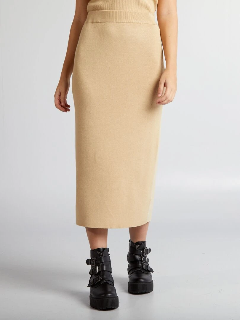 Jupe tube en tricot Beige