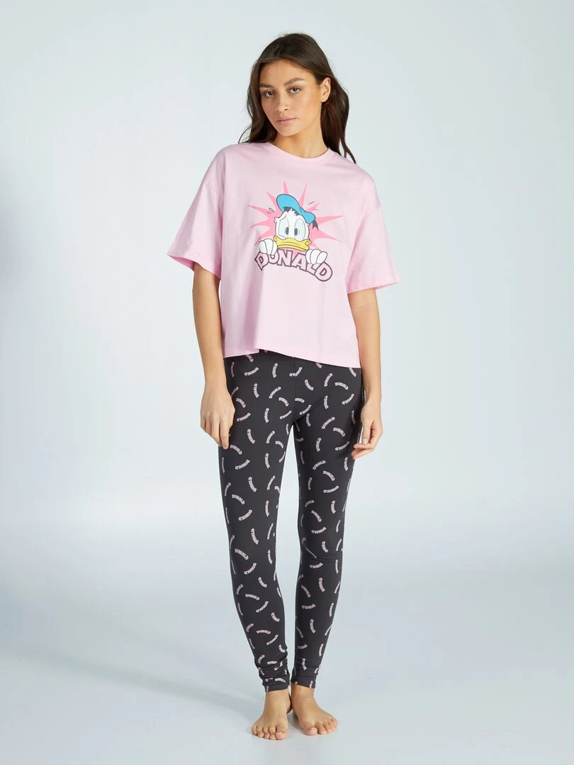Pyjama long 'Donald' 2 pièces Rose/noir