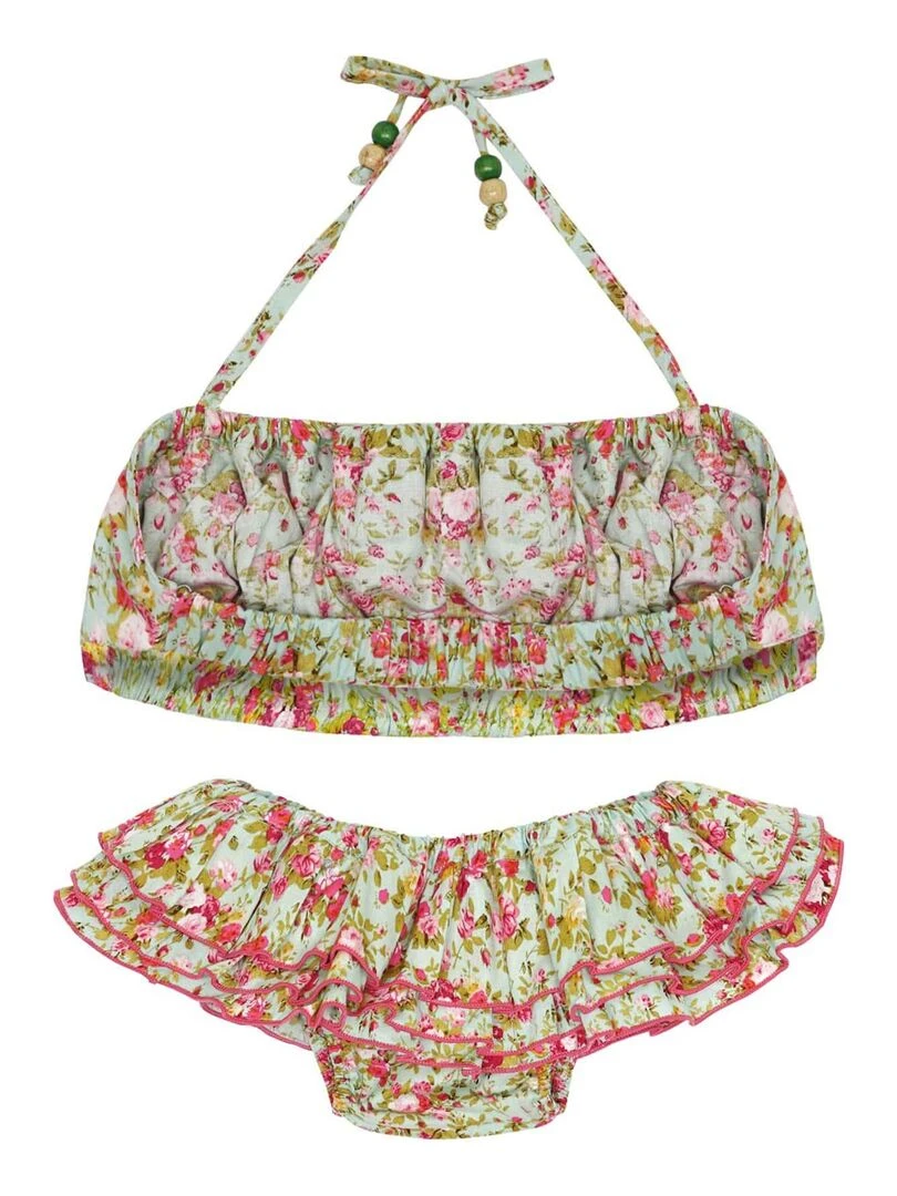 Maillot de Bain 2 Pièces Fille  Volants Fleuri Liberty Vert  SWAN   'LA FAUTE A VOLTAIRE'   Vert anis