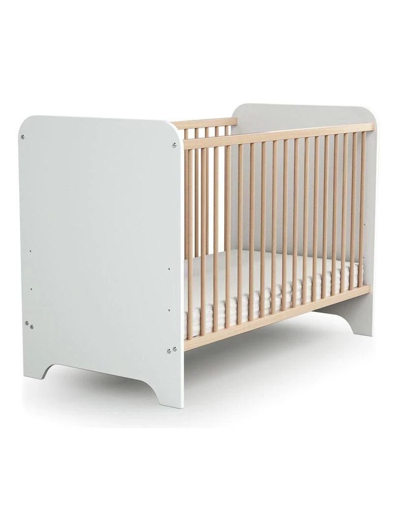 AT4 Lit bébé Carrousel en bois Blanc et Hêtre 60 x 120 cm Marron clair