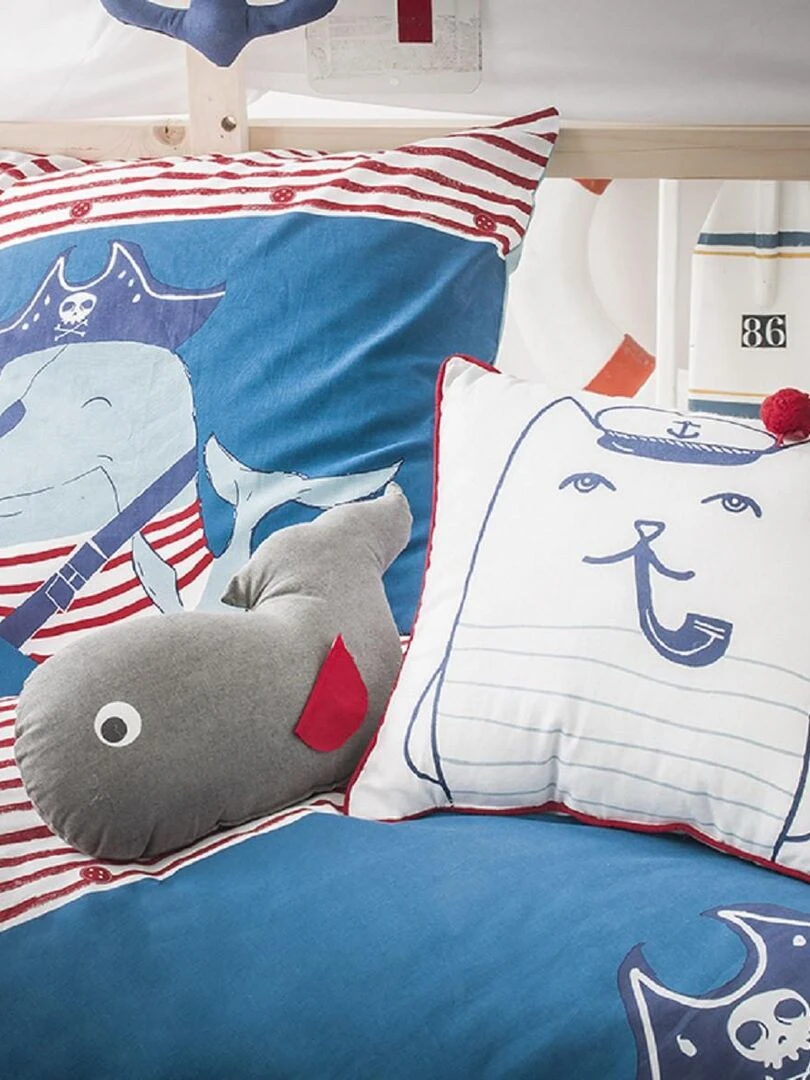 Future Home Coussin coton blanc avec chat marin 40x40cm Blanc