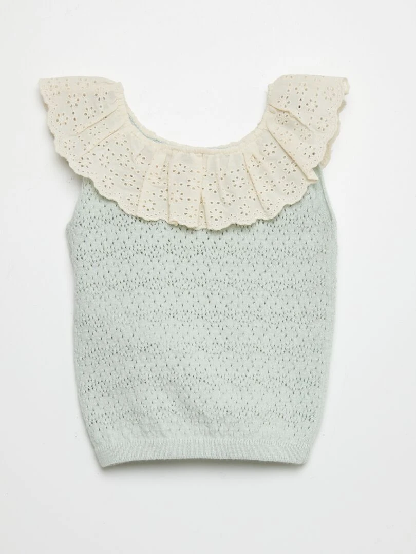 Pull sans manches en broderie anglaise Bleu
