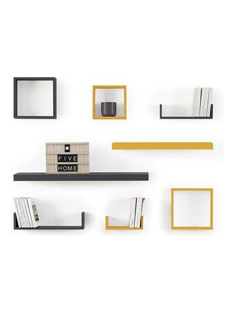 Kit de 3 étagères murales Cube chêne naturel Marron