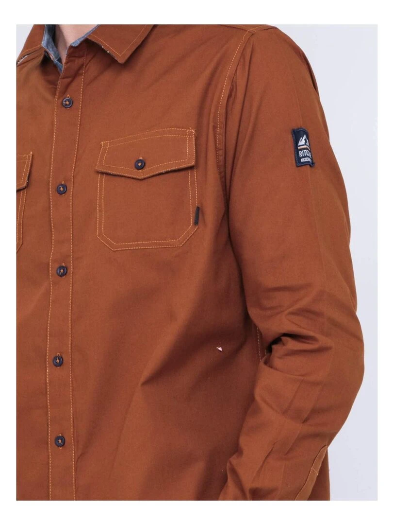 Chemise manches longues pur coton TYREX   Marron