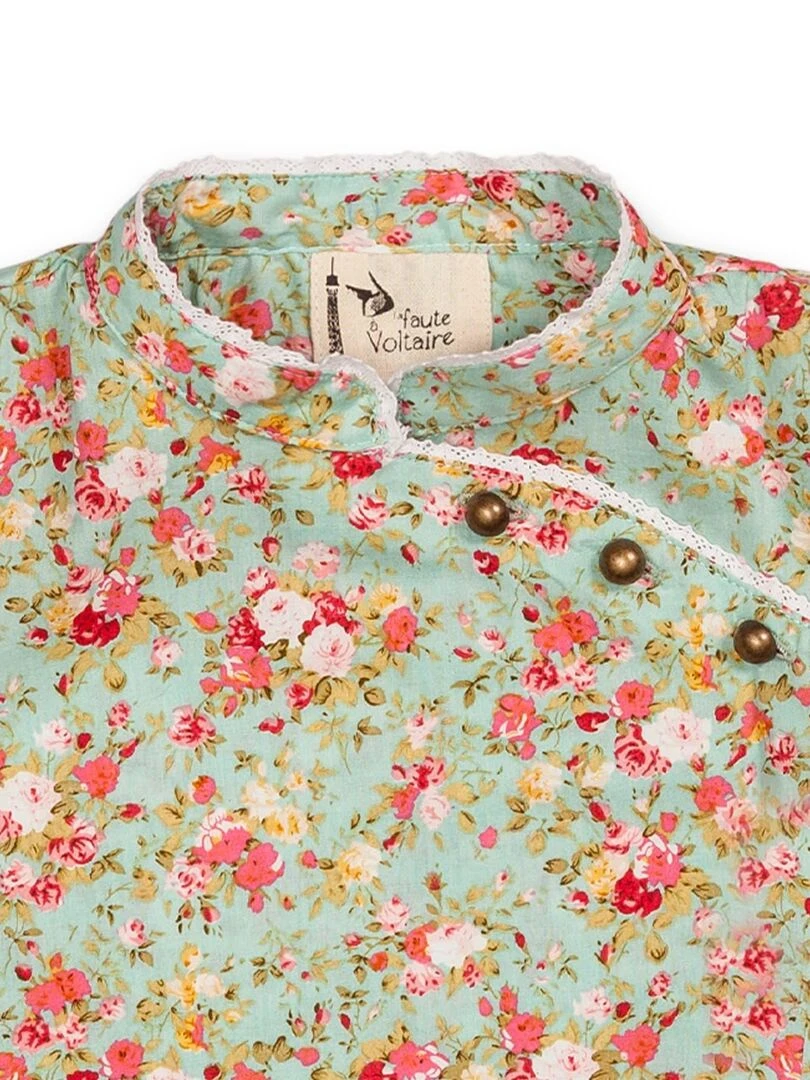 Blouse Chinoise à col Mao Fille Fleurie Liberty Vert ANNAM 'LA FAUTE A VOLTAIRE' Vert d'eau