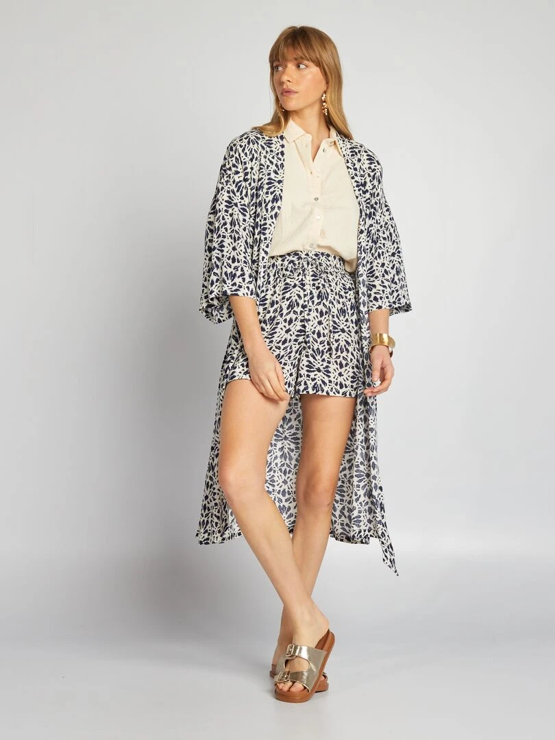 Kimono imprimé à ceinture Bleu marine