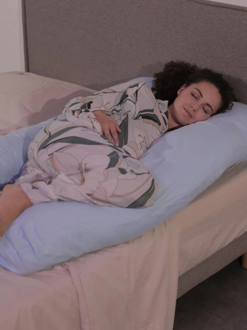 Coussin de Grossesse et d'Allaitement Coton 150x80cm Déhoussable Bananair Bleu