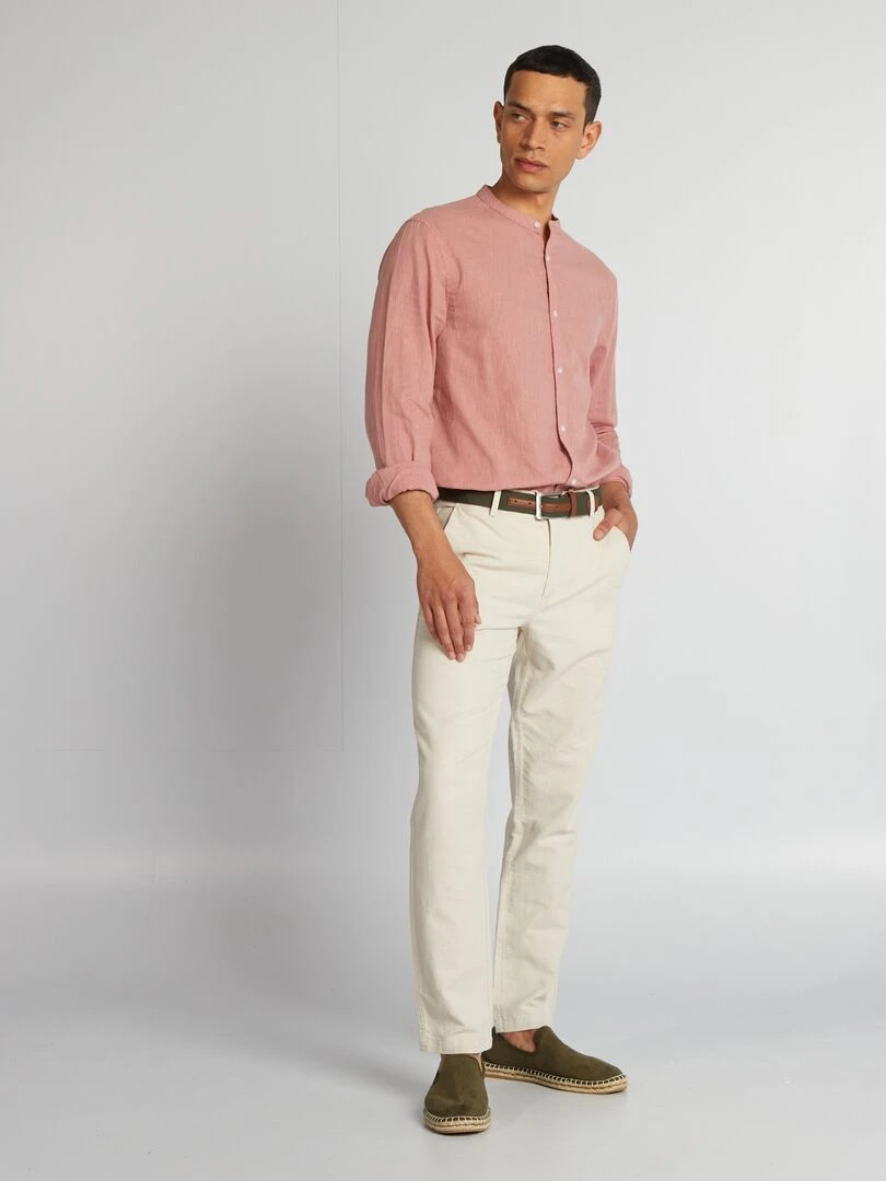 Pantalon chino coupe slim en lin mélangé beige