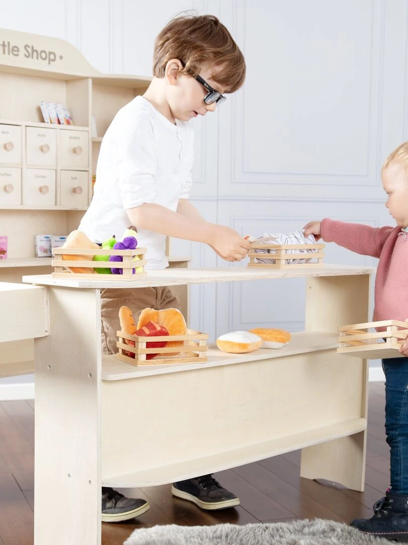 ROBA Grande Marchande Enfant en Bois à Étagères et 6 Tiroirs + 2 Comptoirs   Naturel   N/A