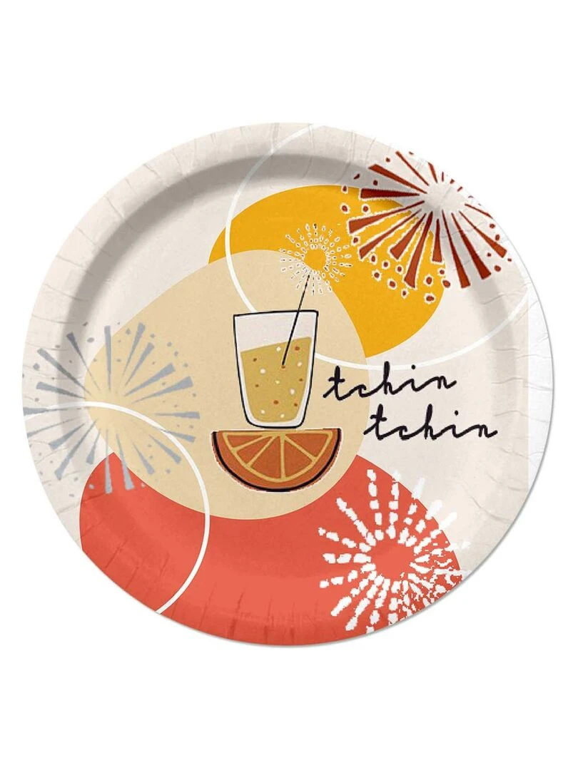 Set de 10 assiettes en carton 23 cm Apero tchin Orange