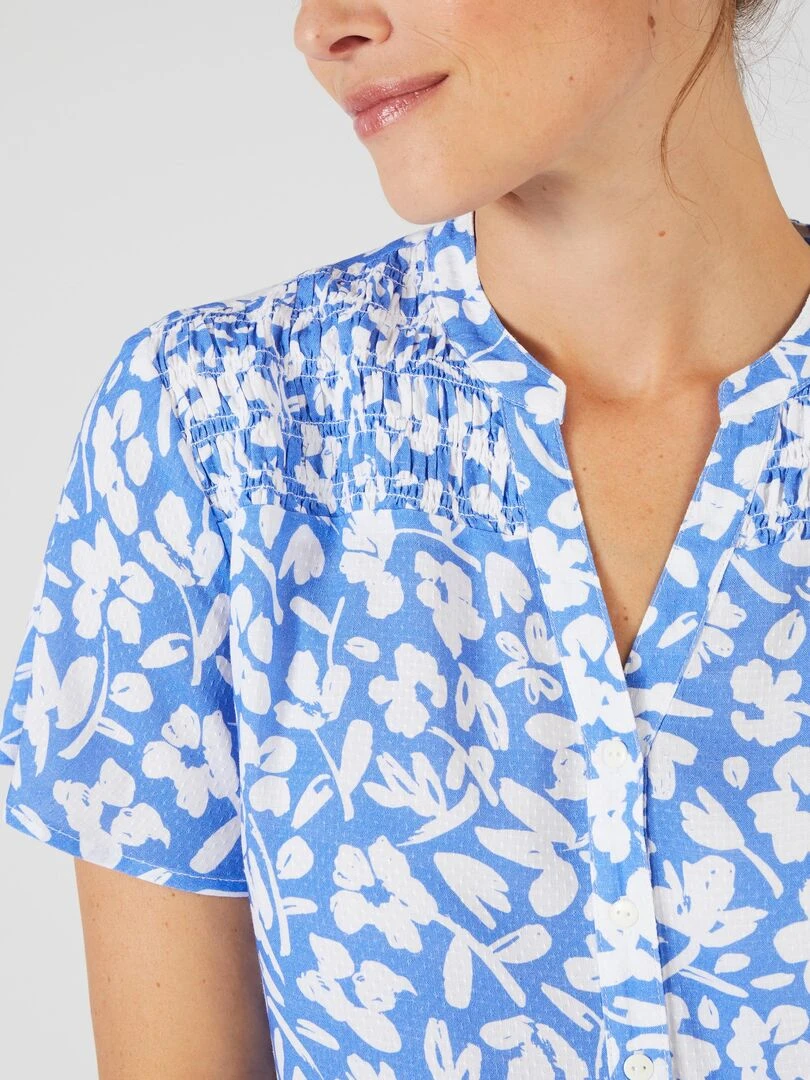 Chemisier à smocks Climatyl Damart Bleu clair
