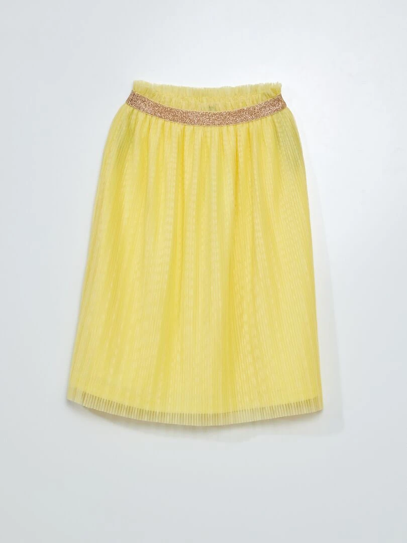 Jupe en tulle plissé et ceinture pailletée Jaune