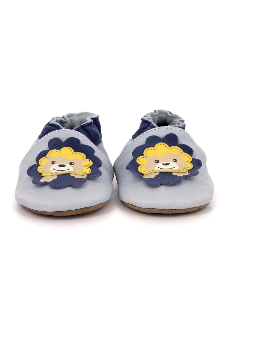 Chaussons Cuir Happy Lion   Bleu