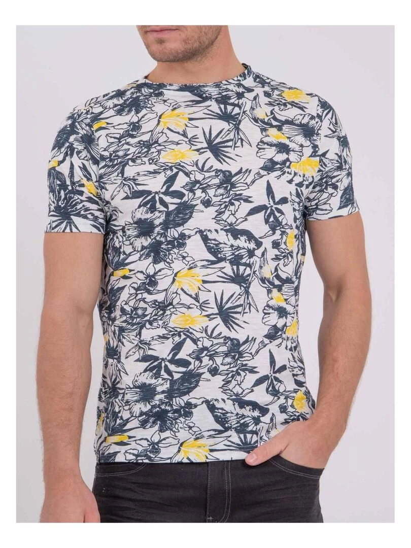 T shirt col rond pur coton NAKIWI   Jaune