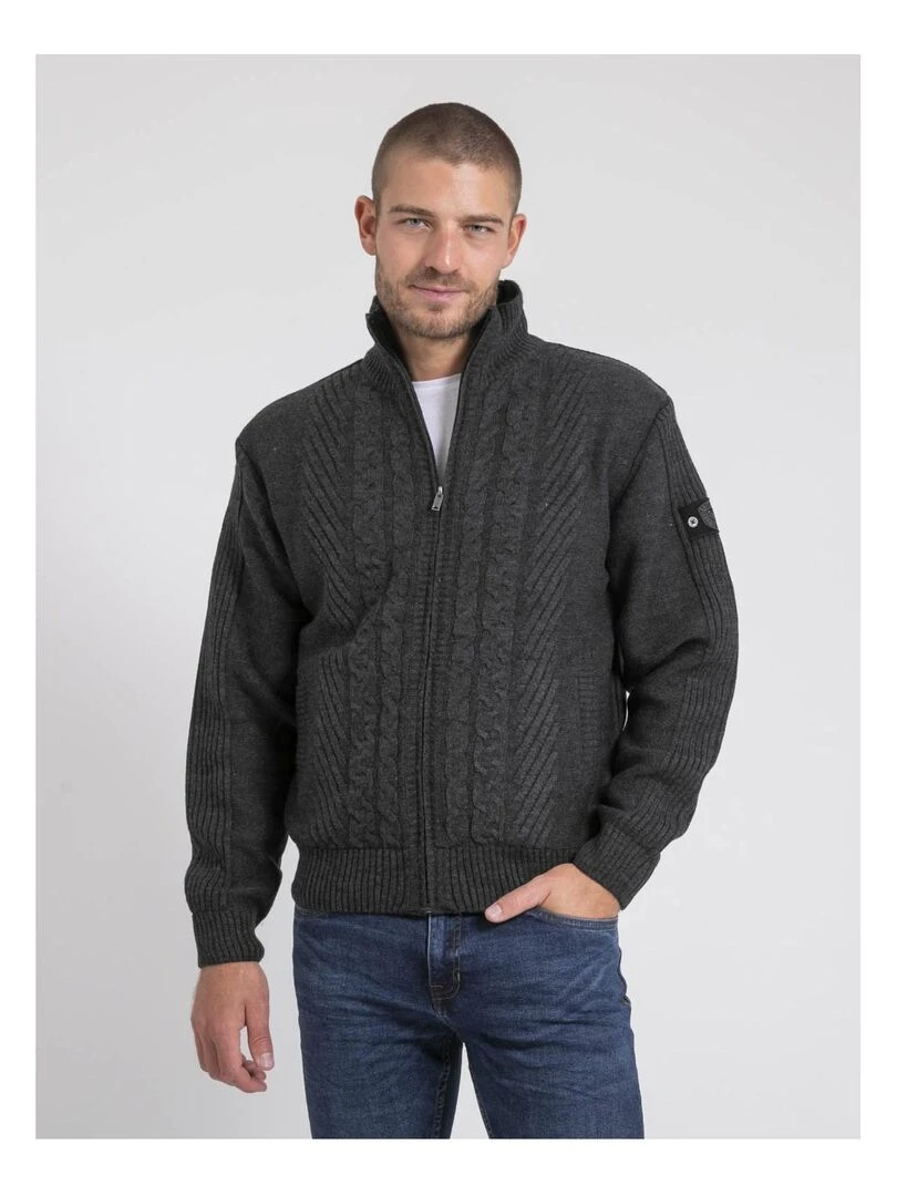 Gilet zippé col montant pur coton LITRITON gris anthracite