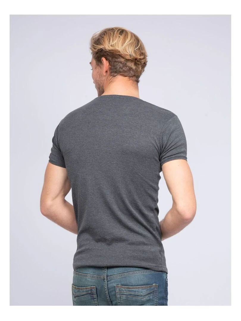 T shirt col V pur coton organique WORD   Gris foncé