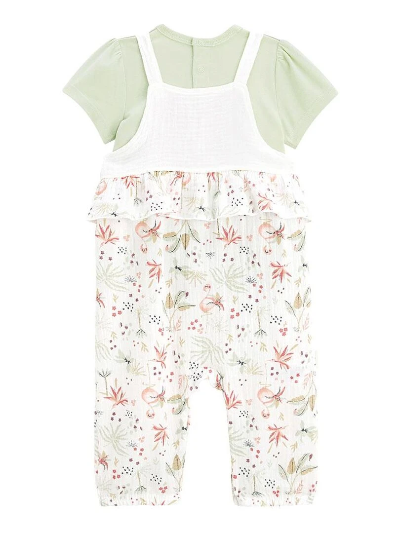 Ensemble salopette bébé en gaze de coton et t shirt Petit Paradis Vert