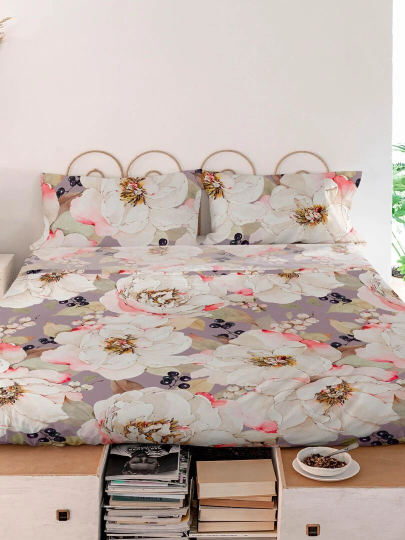 Drap White peonies "Happyfriday"   Blanc