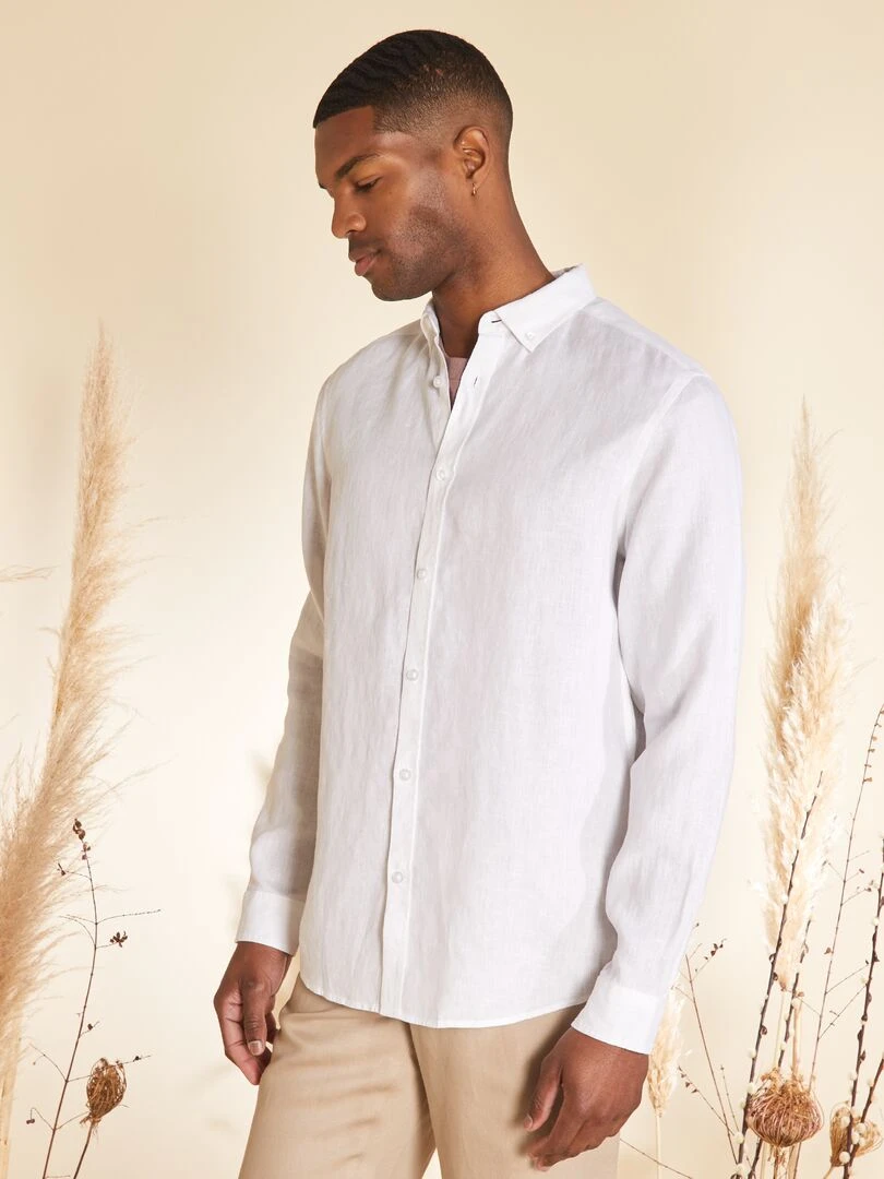 Chemise droite en lin   blanc