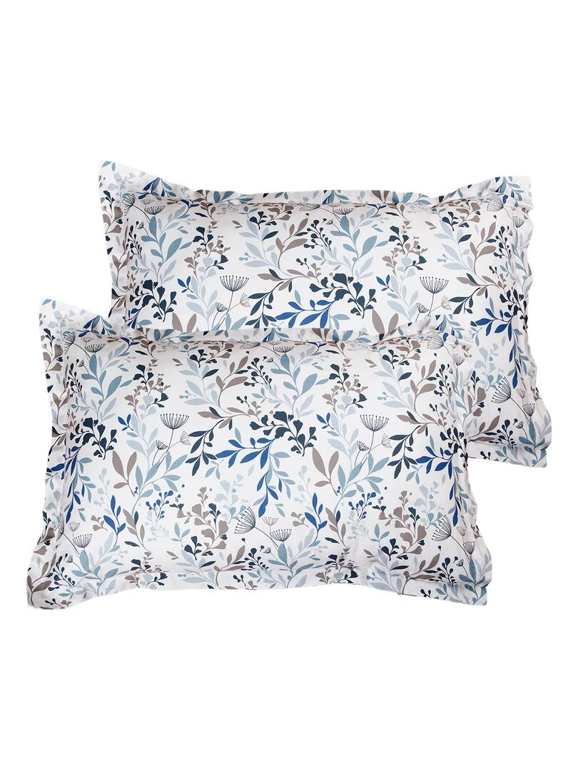 Lot de 2 Taies d'oreiller 63x63 cm coton Blanc Bleu ciel