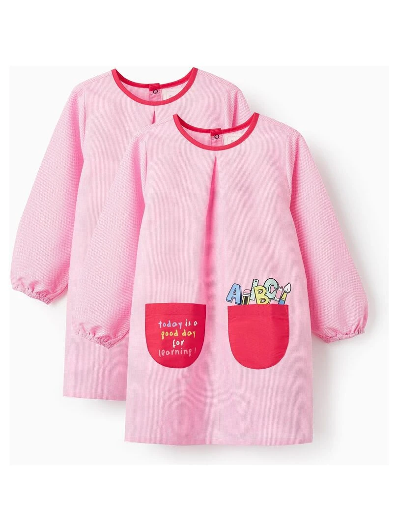 Lot 2 Blouses d'Ecole à Carreaux Fille manches longues DIFFERENT TOGETHER Rose