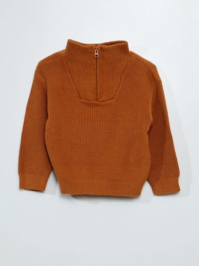 Pull en maille perlée col montant Marron