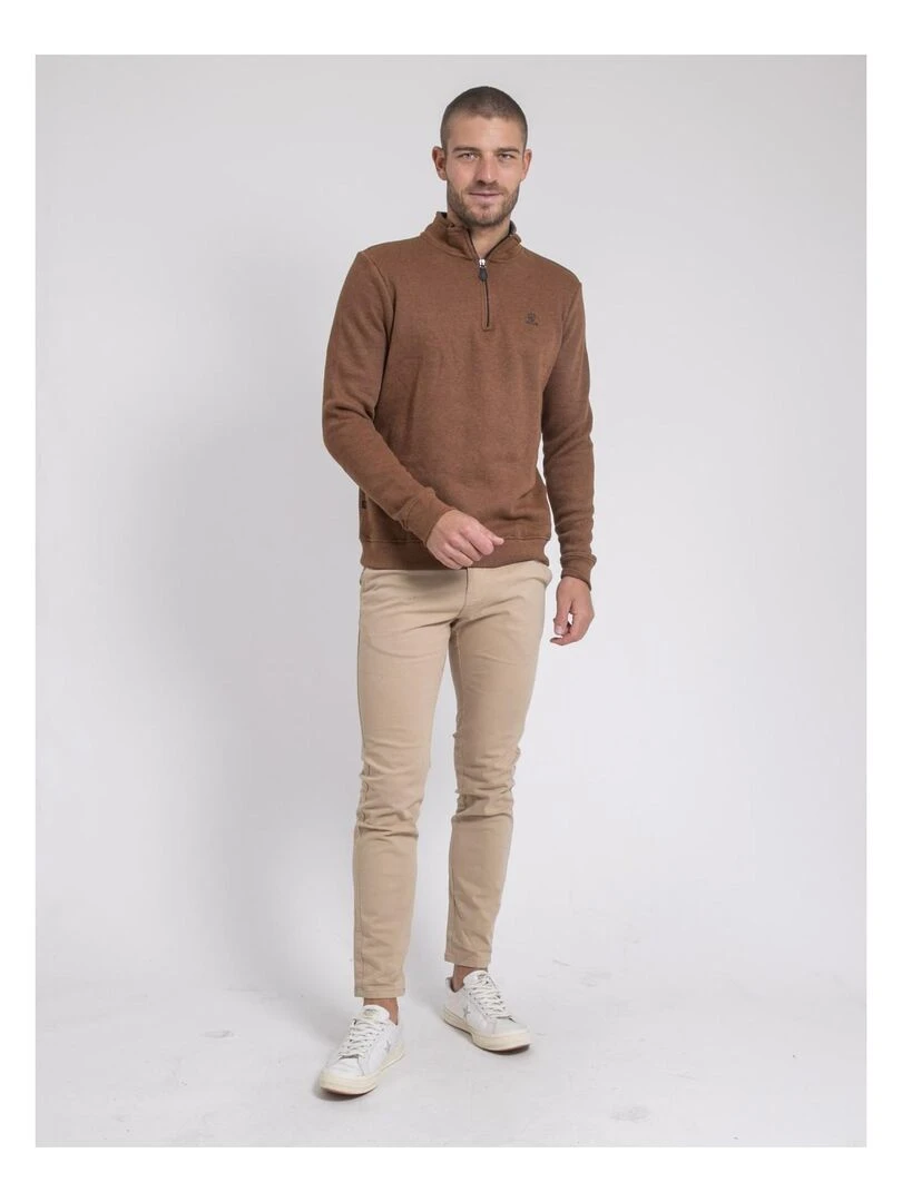 Sweat col montant zippé WOMPOU   Marron caramel