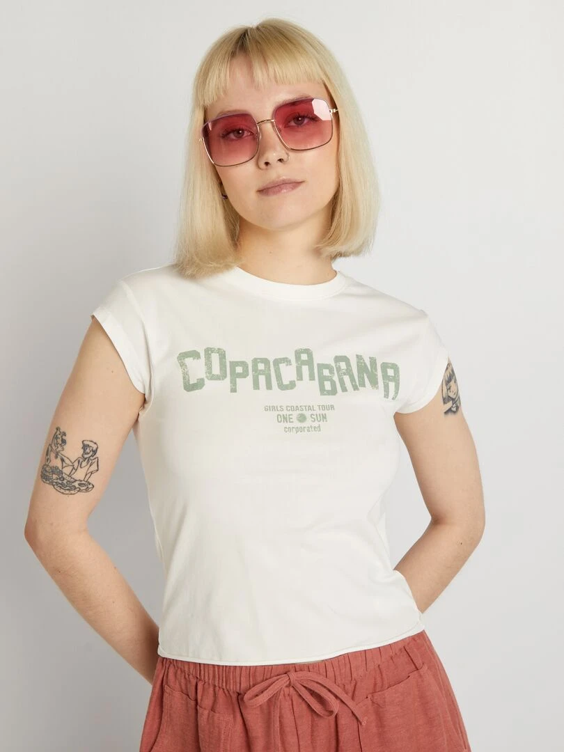 T shirt cropped stretch imprimé   Vert