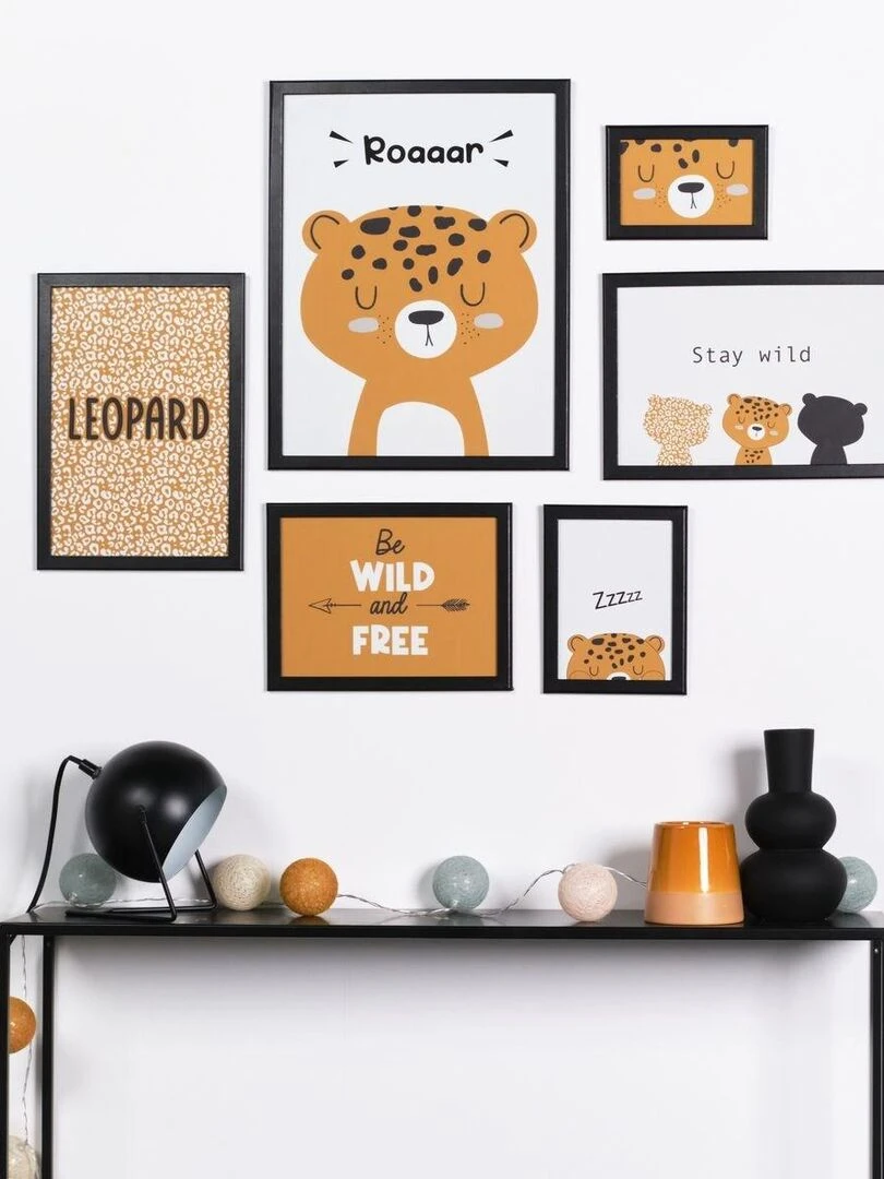 Lot 6 de cadres photos 'FUNNY LEOPARD' 'TODAY' Noir