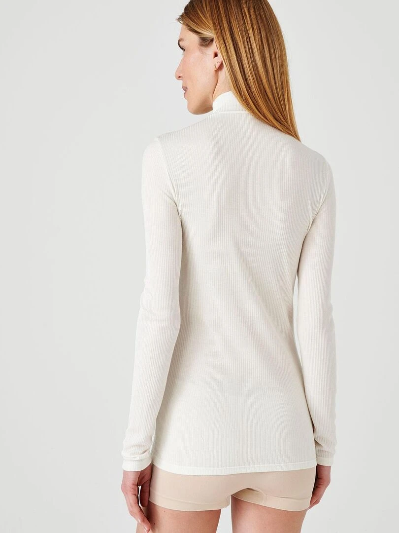Sous pull col montant maille côtelée Thermolactyl et soie   Damart   Blanc cassé
