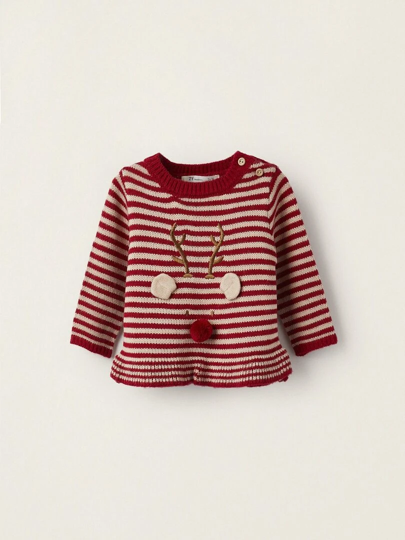 Pull en Maille pour Nouveau Né 'Rudolph Noël' NOËL Rouge foncé