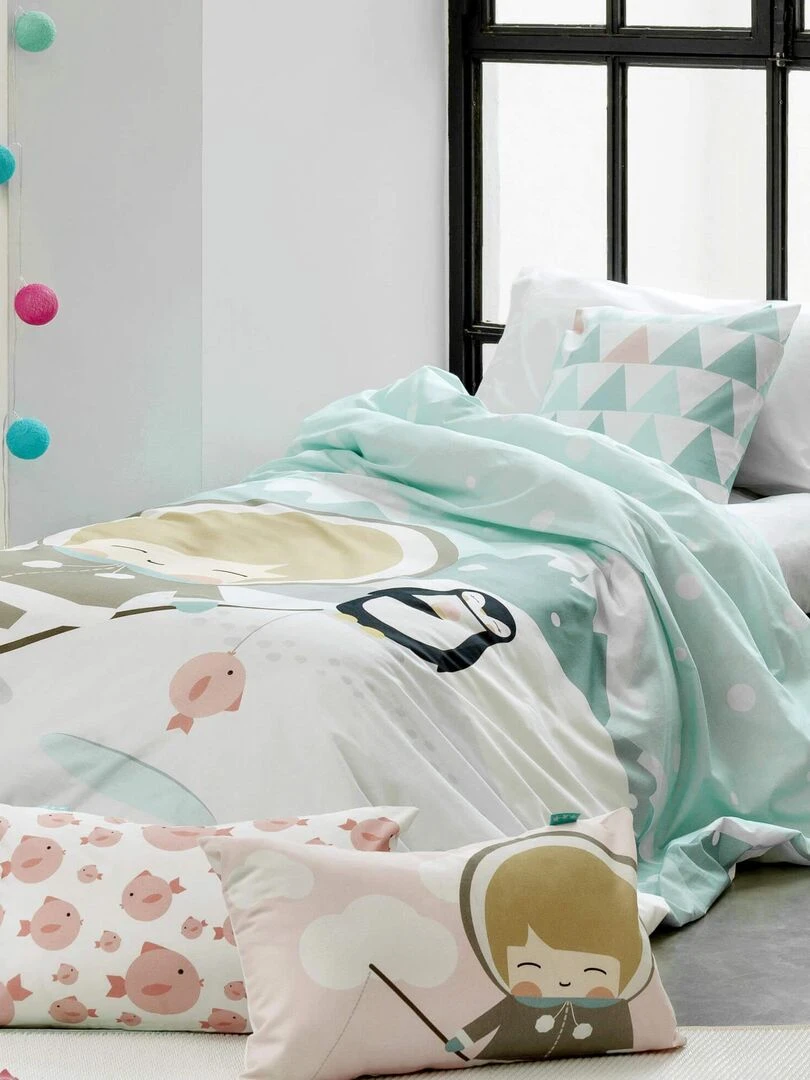 Parure housse de couette 2 pièces Skymo day "Happyfriday" Multicolore