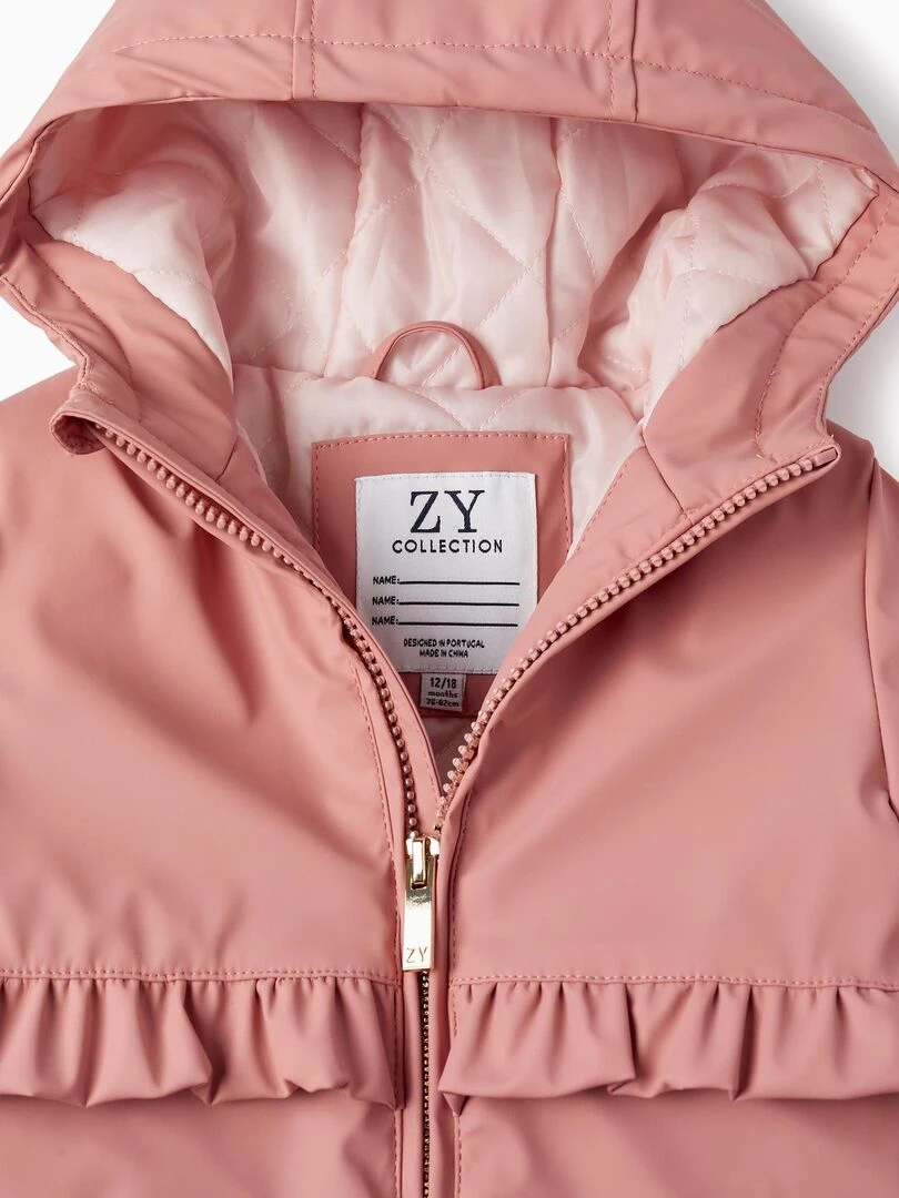 Parka en caoutchouc avec volants et capuche pour bébé fille  FIELD DAYS   Rose clair