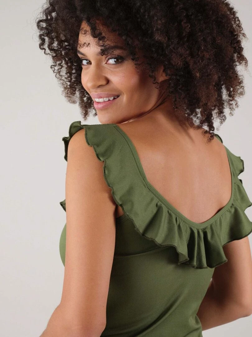 Débardeur pour femme en maille cotelée 'Deeluxe'   Kaki