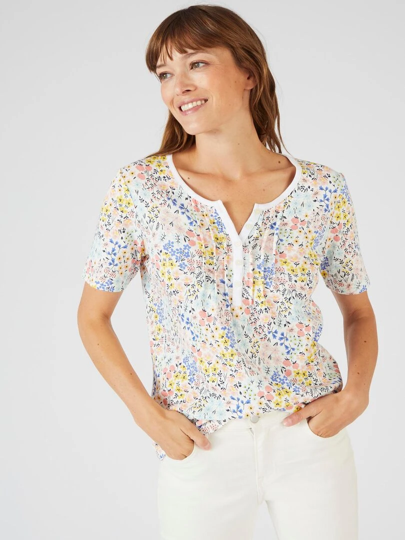 T shirt fine côte pur coton Damart Blanc