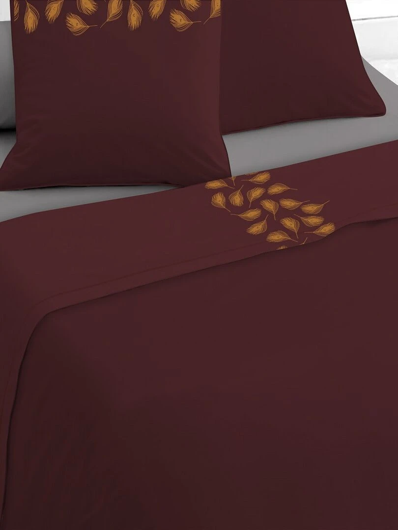 Future Home Parure drap plat + 2 taies en satin 57 fils aubergine Rose fushia