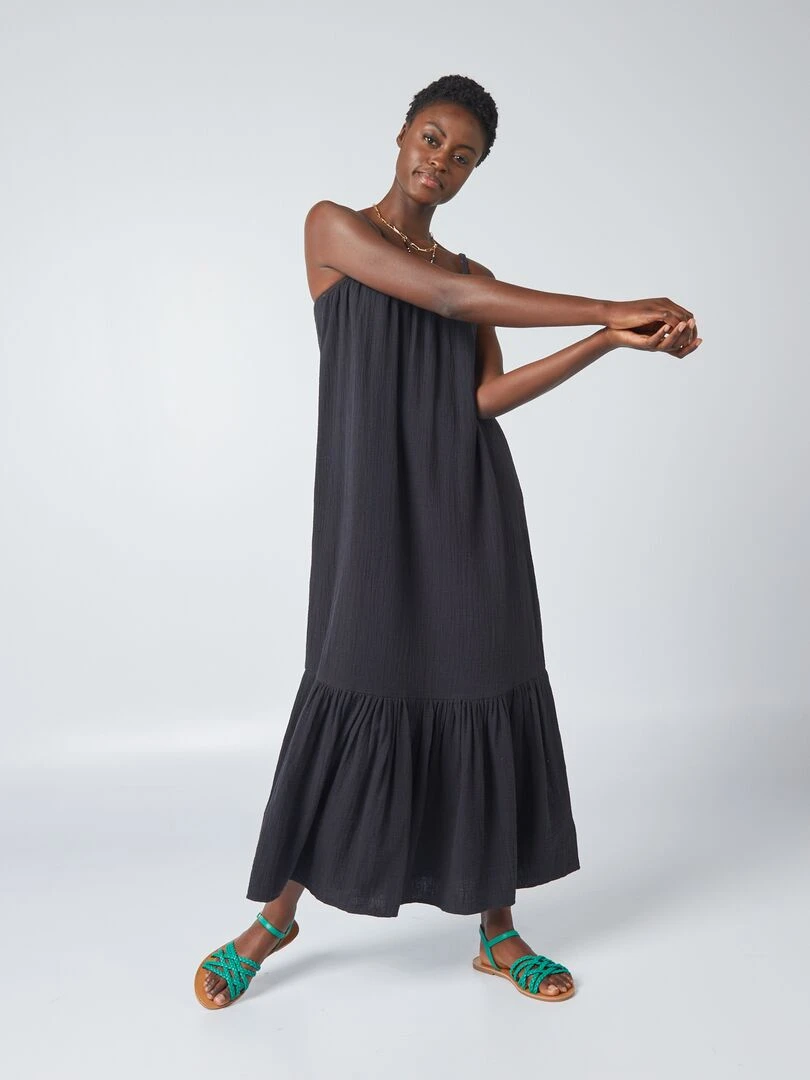Robe longue à bretelles tressées   noir