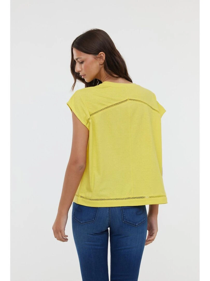Lee Cooper   T Shirt manches courtes coton/lin regular ANIELE SM   Jaune citron