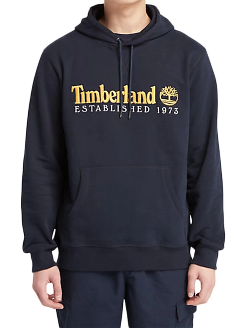 Sweat à Capuche Timberland Logo Brush Back Bleu