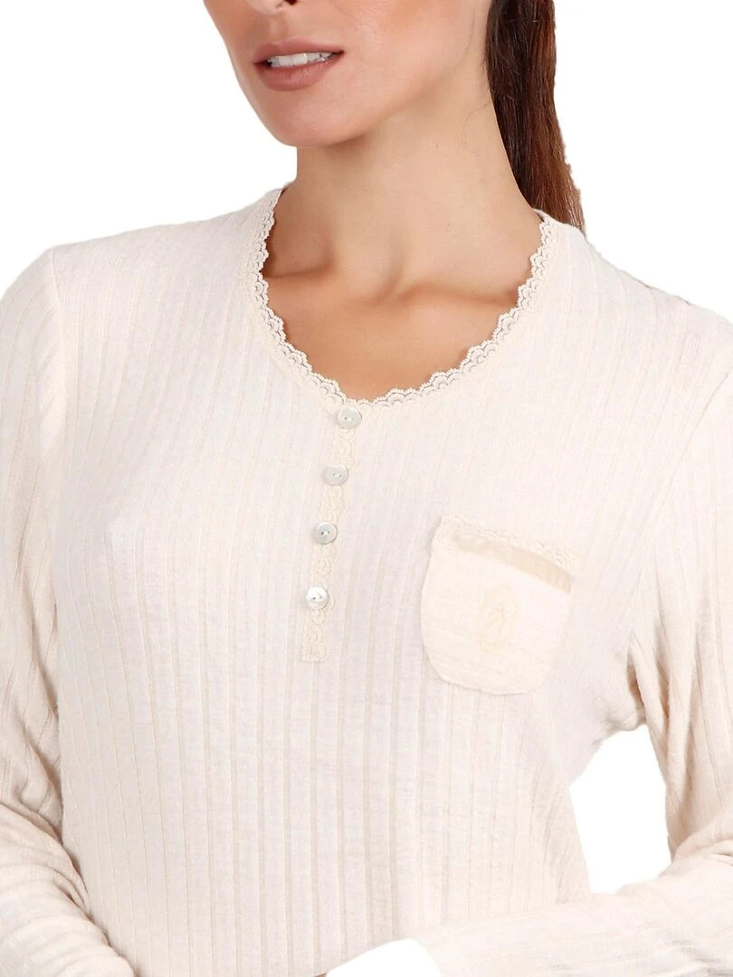 Chemise de nuit manches longues Soft Forest ivoire   Ecru