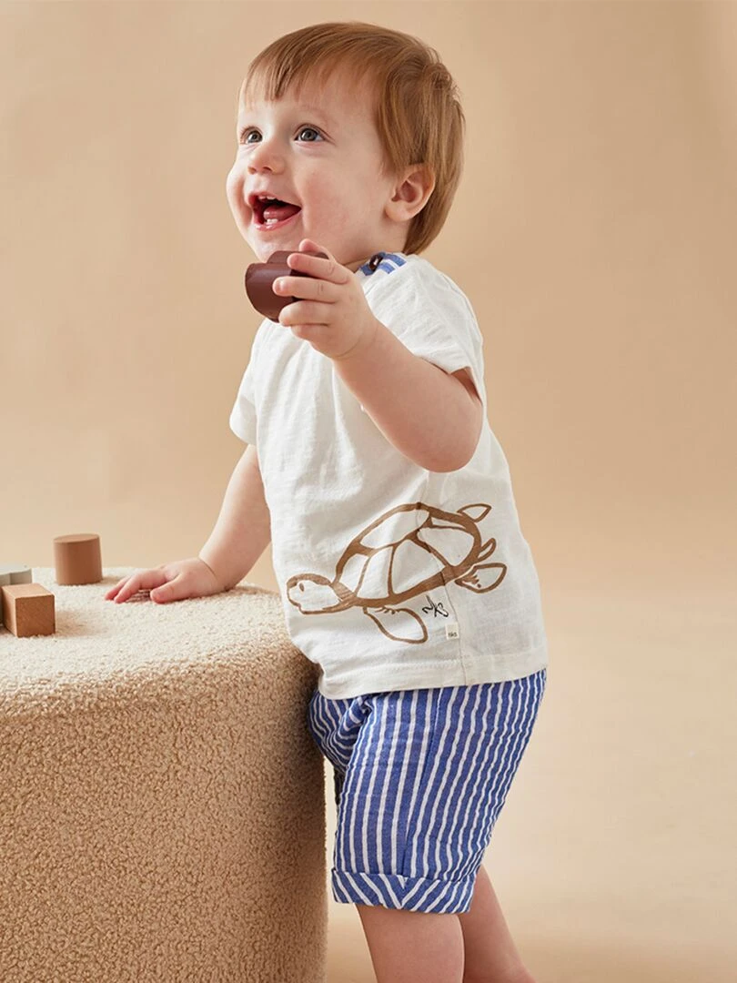 Set t shirt tortue + short rayé écru/bleu Noukie's Bleu