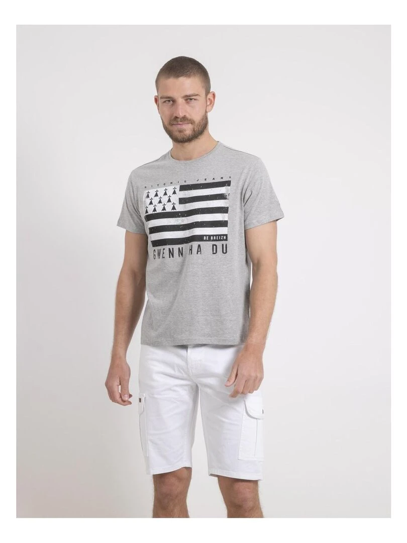 T shirt col rond pur coton NEVENOU Gris