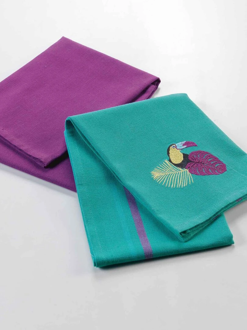 2 Serviettes torchons 50 x 70 cm Hawaina toucan Violet