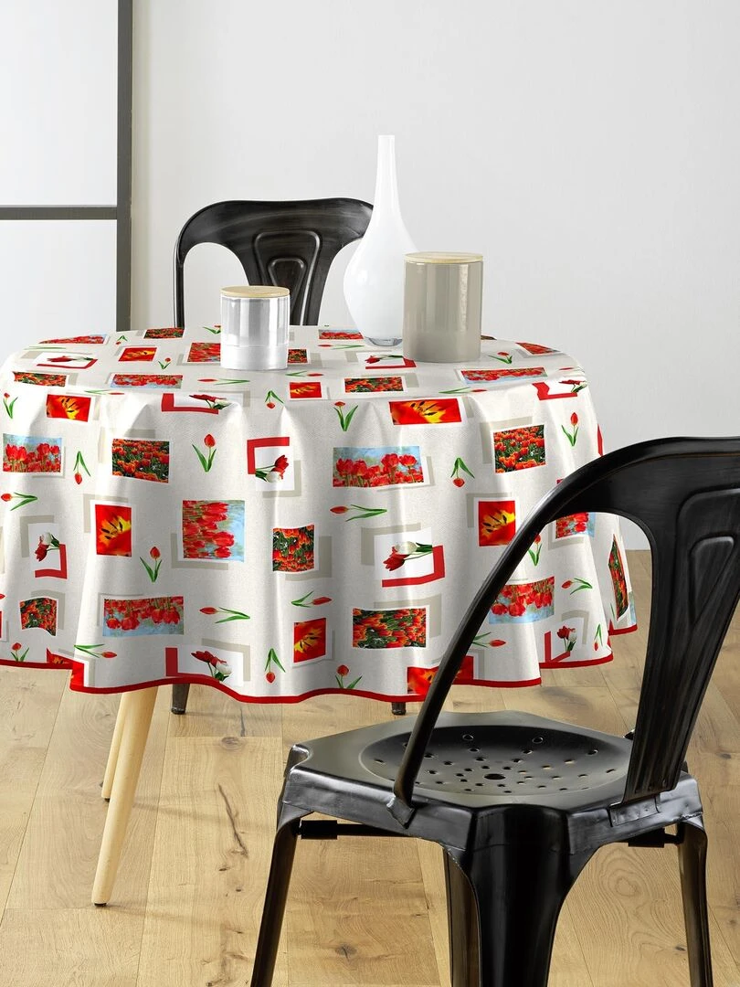 Nappe ronde 160 cm Tulipes Rouge