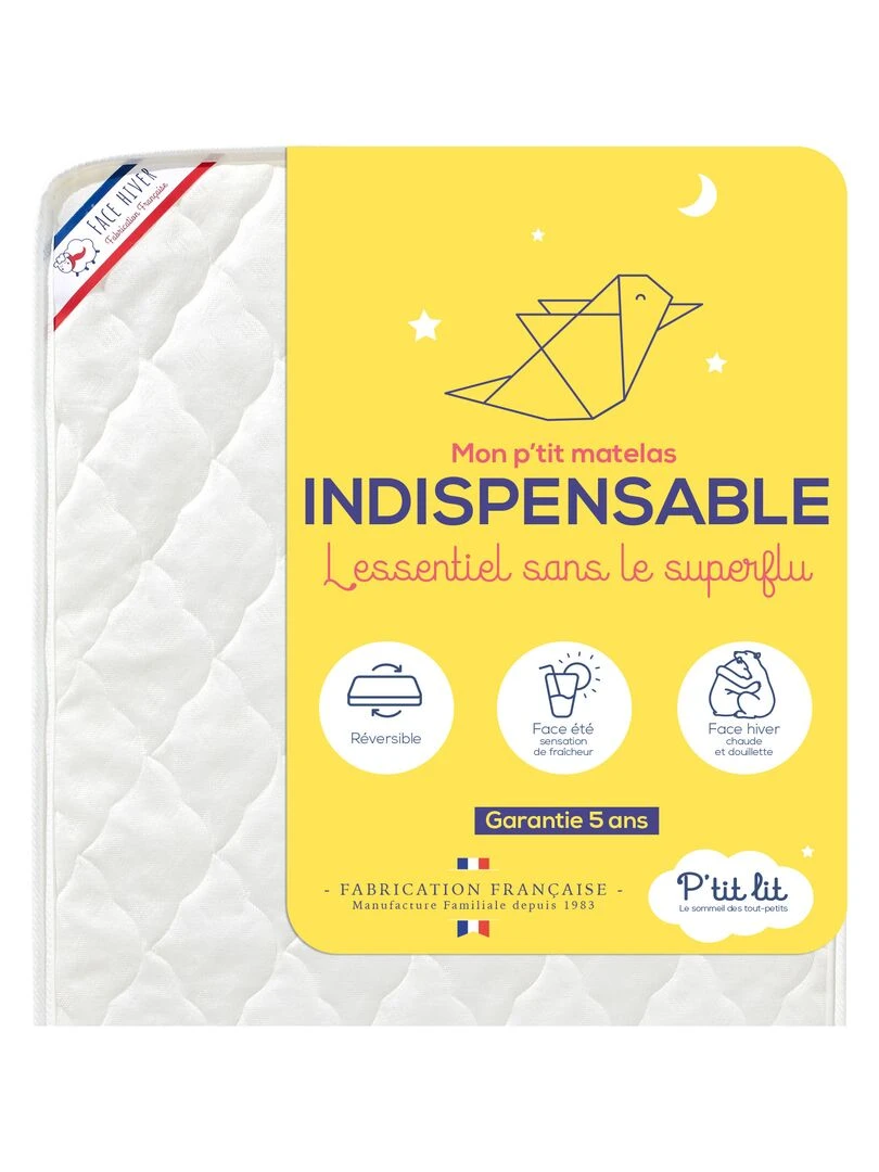 Matelas Bébé Indispensable 70x140 cm 1 face Été/1 face Hiver Blanc