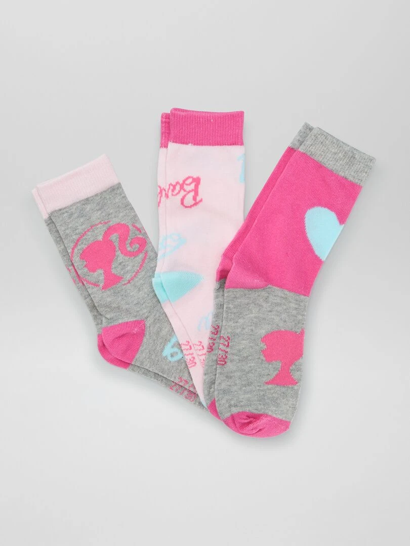 Lot de chaussettes 'Barbie' 3 paires gris/rose
